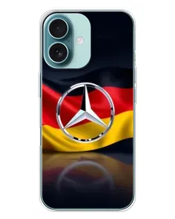 Чехол для iPhone 16 Plus с картинкой «Mercedes — флаг Германии»