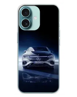 Чехол для iPhone 16 Plus с картинкой «Ночной Mercedes EQ»
