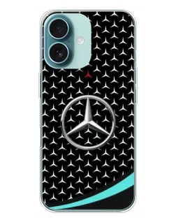 Чехол для iPhone 16 Plus с картинкой «Mercedes — бирюзовый акцент»