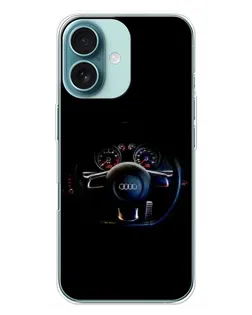 Чехол для iPhone 16 Plus с картинкой «Салон Audi — руль» Чехол для iPhone 16 Plus с картинкой «Салон Audi — руль»