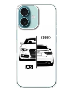 Чехол для iPhone 16 Plus с картинкой «Audi — контрастный дизайн»
