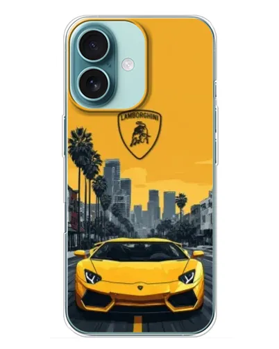 Чохол для iPhone 16 Plus з картинкою «Жовтий Lamborghini місто»