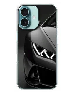 Чохол для iPhone 16 Plus з картинкою «Lamborghini фари деталізація»