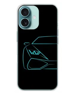 Чохол для iPhone 16 Plus з картинкою «Блакитний силует Lamborghini»