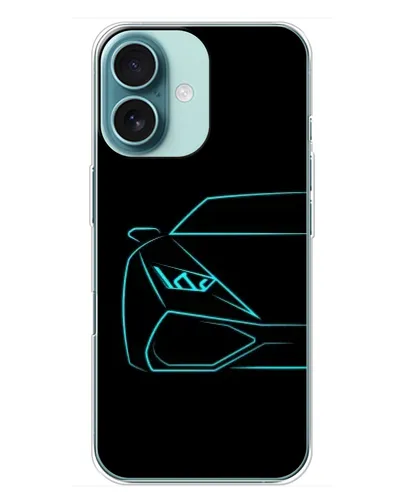 Чохол для iPhone 16 Plus з картинкою «Блакитний силует Lamborghini»