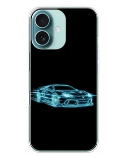 Чохол для iPhone 16 Plus з картинкою «Неоновий контур Lamborghini»