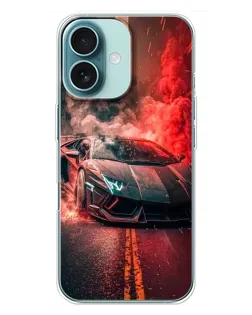 Чохол для iPhone 16 Plus з картинкою «Lamborghini червоний дим»
