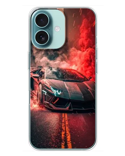 Чохол для iPhone 16 Plus з картинкою «Lamborghini червоний дим»