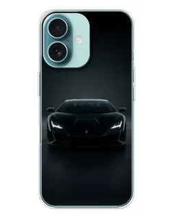 Чохол для iPhone 16 Plus з картинкою «Чорний Lamborghini Aventador»