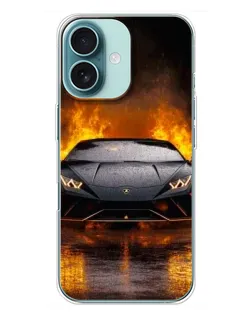 Чохол для iPhone 16 Plus з картинкою «Lamborghini у вогні»