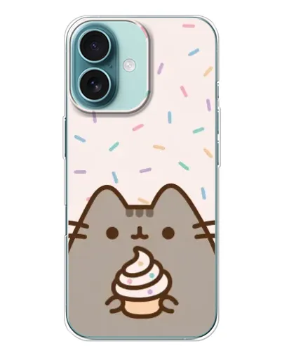 Чехол для iPhone 16 Plus с картинкой «Пушин с кексом»