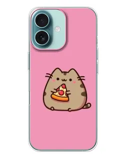 Чехол для iPhone 16 Plus с картинкой «Пушин с пиццей»