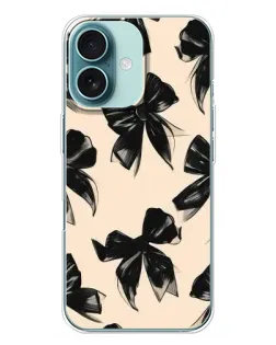 Чехол для iPhone 16 Plus с картинкой «Паттерн черные банты»