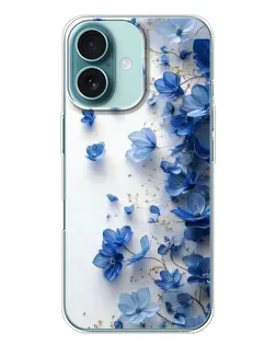 Чехол для iPhone 16 Plus с картинкой «Голубой цветочный каскад»