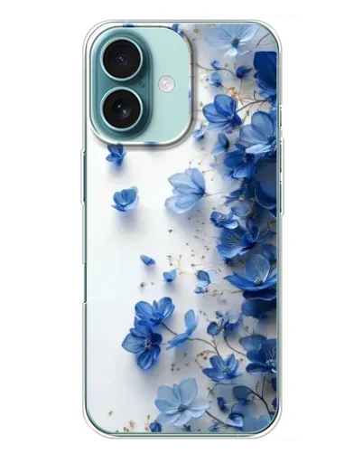 Чехол для iPhone 16 Plus с картинкой «Голубой цветочный каскад»