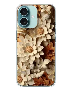 Чехол для iPhone 16 Plus с картинкой «Бежевый флористический декор»