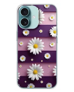 Чехол для iPhone 16 Plus с картинкой «Ромашки на фиолетовом»