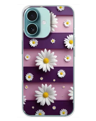 Чехол для iPhone 16 Plus с картинкой «Ромашки на фиолетовом»