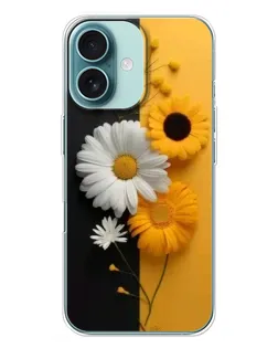 Чехол для iPhone 16 Plus с картинкой «Подсолнух и ромашка»