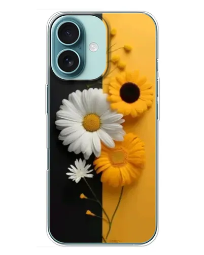 Чехол для iPhone 16 Plus с картинкой «Подсолнух и ромашка»