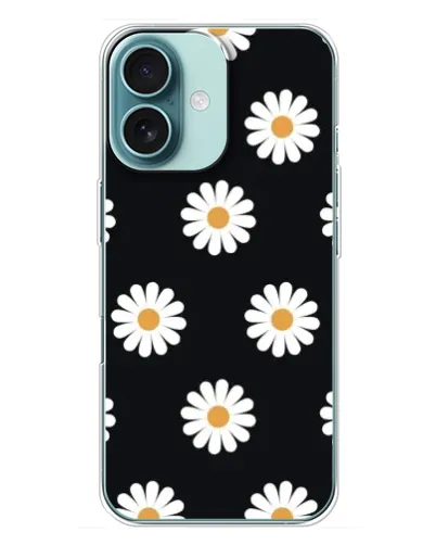 Чехол для iPhone 16 Plus с картинкой «Ромашки на черном»
