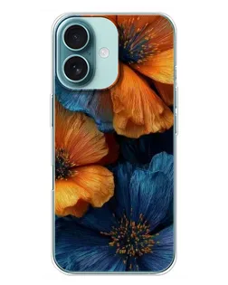 Чохол для iPhone 16 Plus з картинкою «Яскрава синьо-помаранчева флора»