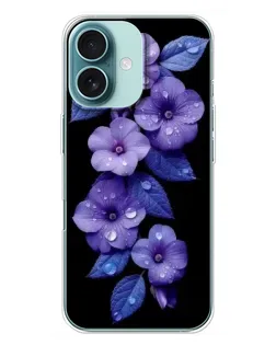 Чехол для iPhone 16 Plus с картинкой «Фиолетовые цветы с росою» Чехол для iPhone 16 Plus с картинкой «Фиолетовые цветы с росою»