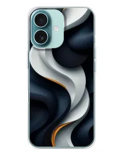 Чехол для iPhone 16 Plus с картинкой «Объемные черно-белые ленты» Чехол для iPhone 16 Plus с картинкой «Объемные черно-белые ленты»