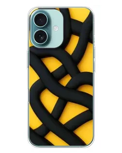 Чехол для iPhone 16 Plus с картинкой «Черное желтое переплетение» Чехол для iPhone 16 Plus с картинкой «Черное желтое переплетение»
