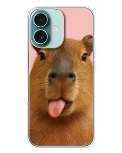 Чехол для iPhone 16 Plus с картинкой «Капибара с языком»