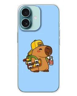 Чехол для iPhone 16 Plus с картинкой «Капибара на скейте»