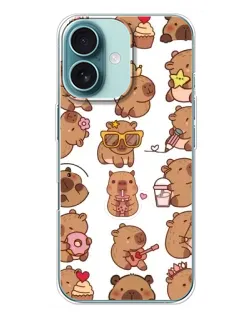 Чехол для iPhone 16 Plus с картинкой «Стикерпак с капибарами»