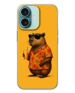 Чехол для iPhone 16 Plus с картинкой «Капибара на отдыхе»