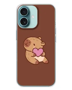 Чехол для iPhone 16 Plus с картинкой «Капибара с сердцем»