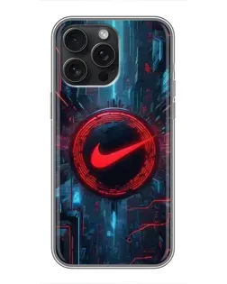 Чехол для iPhone 16 Pro Max с картинкой «Техногенный стиль Nike»