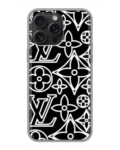 Чехол для iPhone 16 Pro Max с картинкой «Черно-белый узор LV»