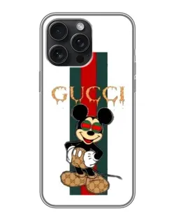 Чохол для iPhone 16 Pro Max з картинкою «Міккі Маус Gucci — смуги»