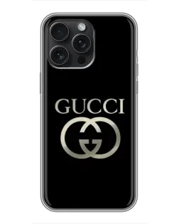 Чохол для iPhone 16 Pro Max з картинкою «Gucci — золото на чорному»