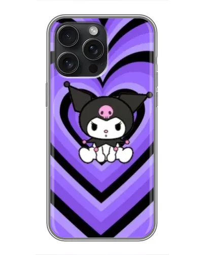 Чехол для iPhone 16 Pro Max с картинкой «Kuromi и фиолетовые сердца»