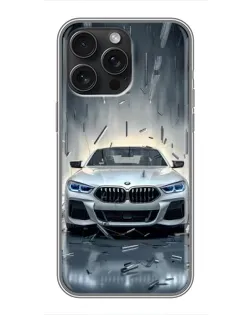 Чехол для iPhone 16 Pro Max с картинкой «BMW в свете фар»