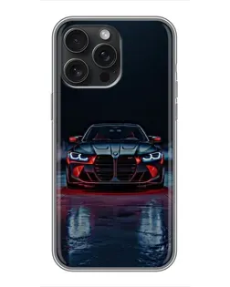 Чехол для iPhone 16 Pro Max с картинкой «BMW на мокрой дороге»