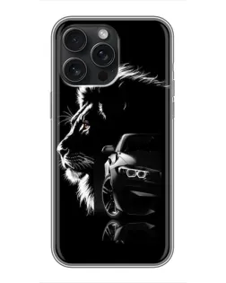 Чехол для iPhone 16 Pro Max с картинкой «BMW и лев»