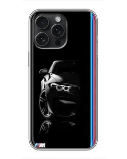 Чехол для iPhone 16 Pro Max с картинкой «Силуэт BMW в темноте»