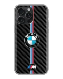 Чехол для iPhone 16 Pro Max с картинкой «Эмблема BMW и карбон»