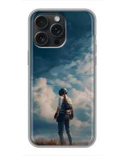 Чехол для iPhone 16 Pro Max с картинкой «Герой PUBG на скале»