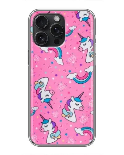 Чехол для iPhone 16 Pro Max с картинкой «Unicorn паттерн розовый»