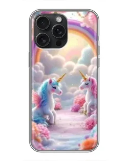 Чехол для iPhone 16 Pro Max с картинкой «Радуга и единороги»