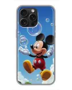 Чехол для iPhone 16 Pro Max с картинкой «Mickey и мыльные пузыри»