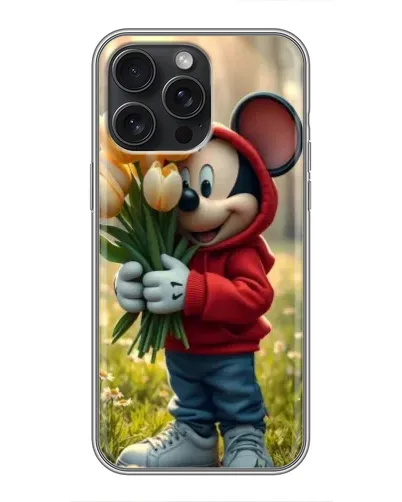 Чехол для iPhone 16 Pro Max с картинкой «Микки с тюльпанами»