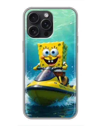 Чехол для iPhone 16 Pro Max с картинкой «Спанч Боб на гидроцикле»